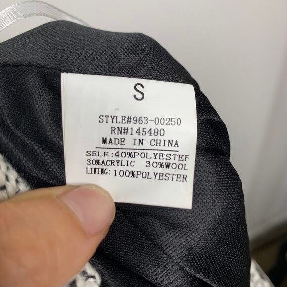 Mo:Vint High Waisted Tweed Cropped Trousers Chevron Pattern Black White Size S - Picture 6 of 7